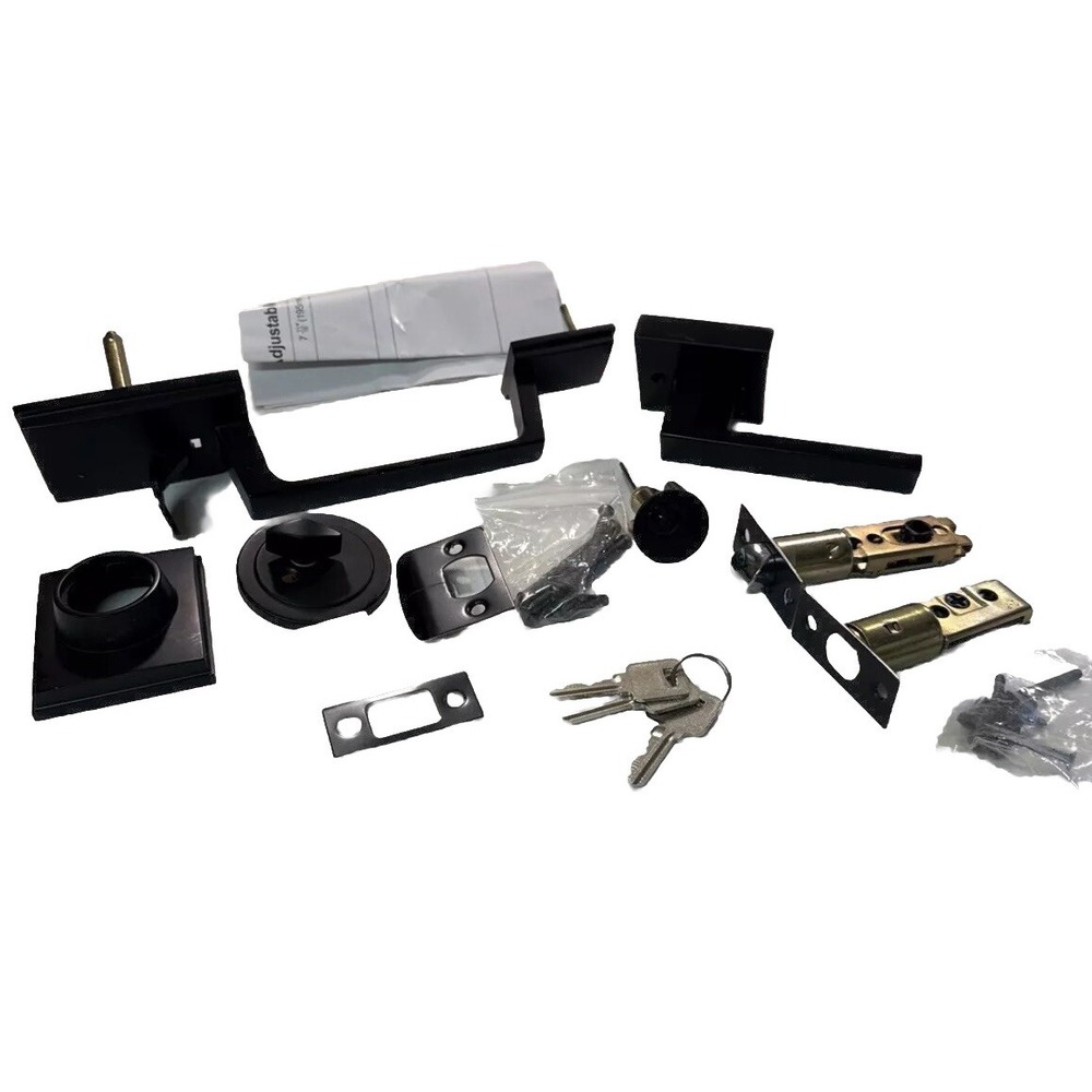 Azdele Matte Black Front Door Handle Set with Reversible Lever‎ Exterior Door